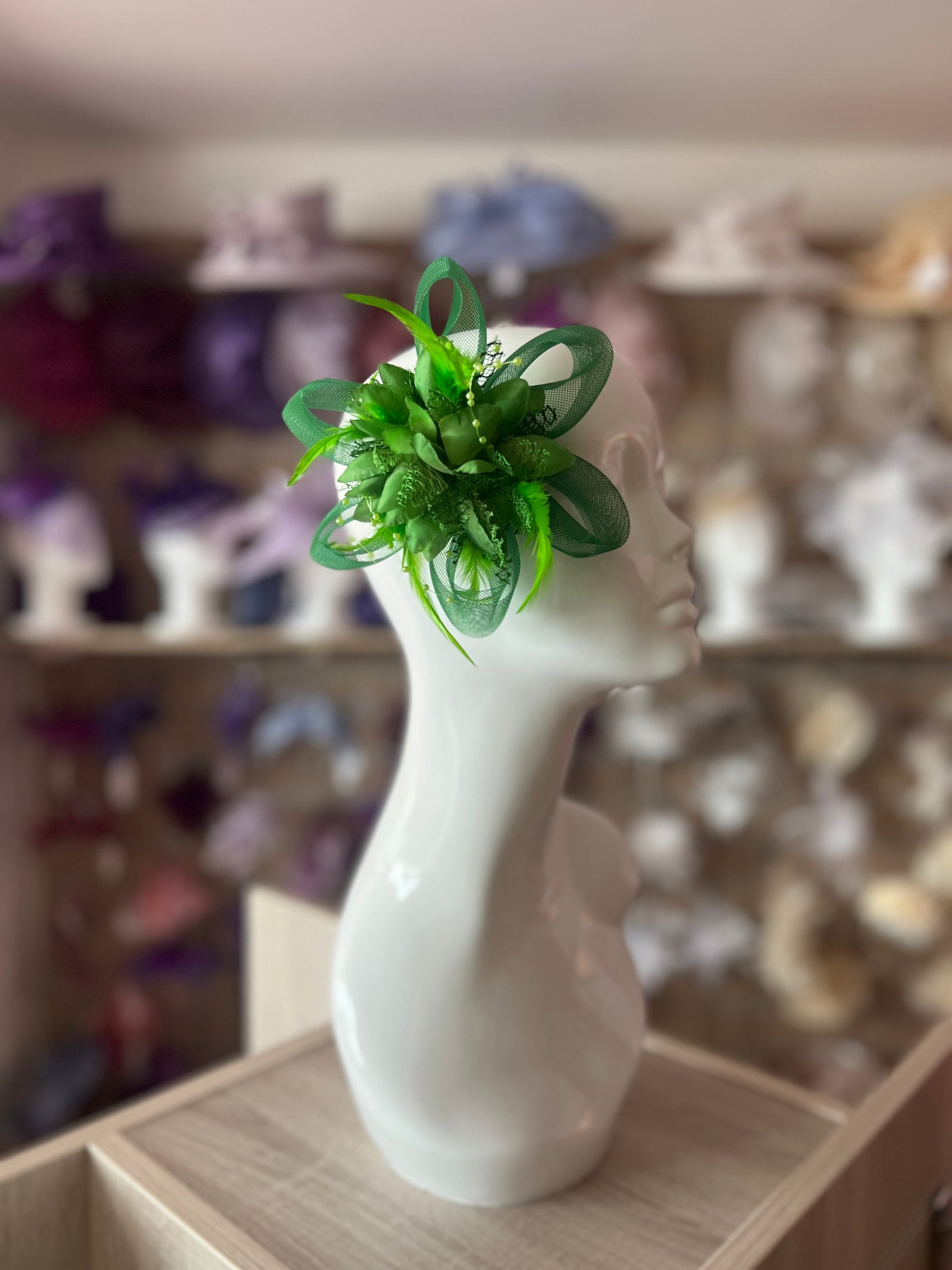 Clip In Green Hair Fascinator with Flower & Loops-Fascinators Direct