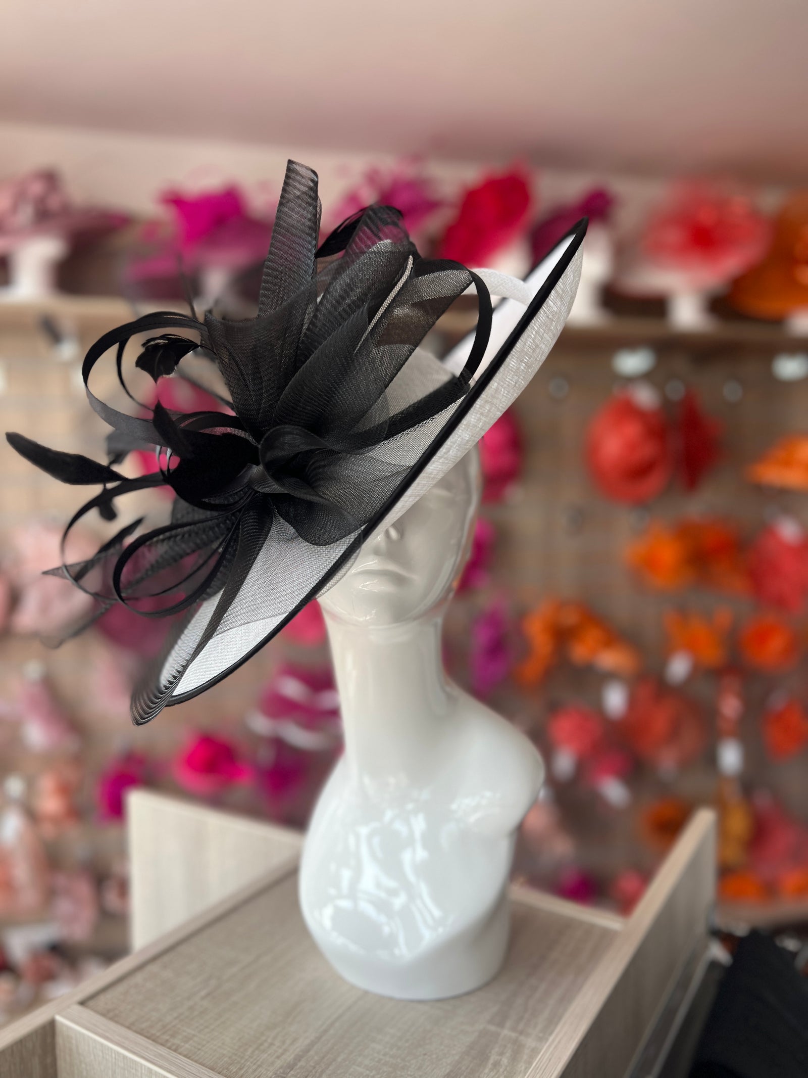 Crinoline & Sinamay Large White & Black Hatinator-Fascinators Direct