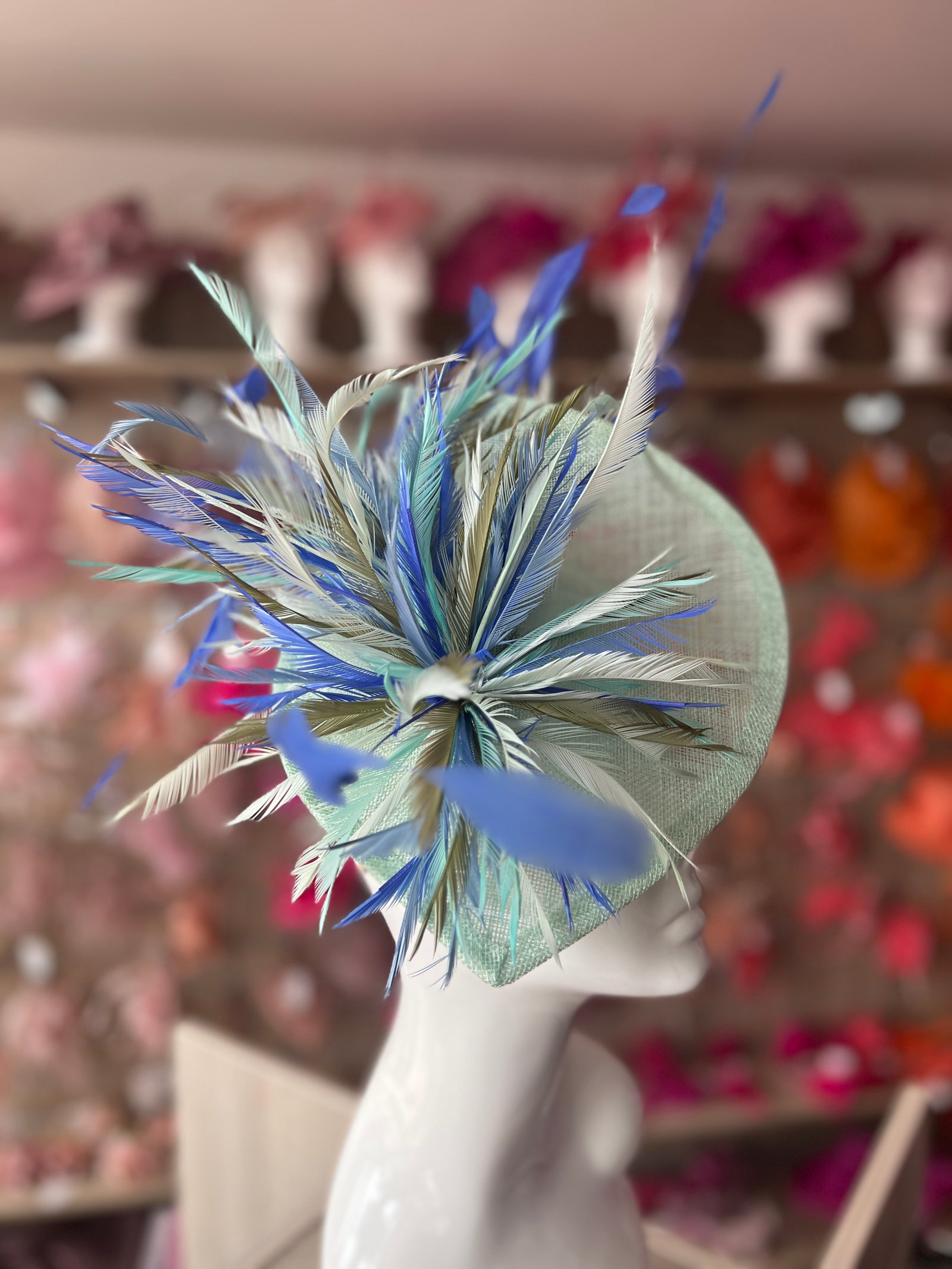 Feather Disc Fascinator - Aqua/Sapphire/Mix-Fascinators Direct