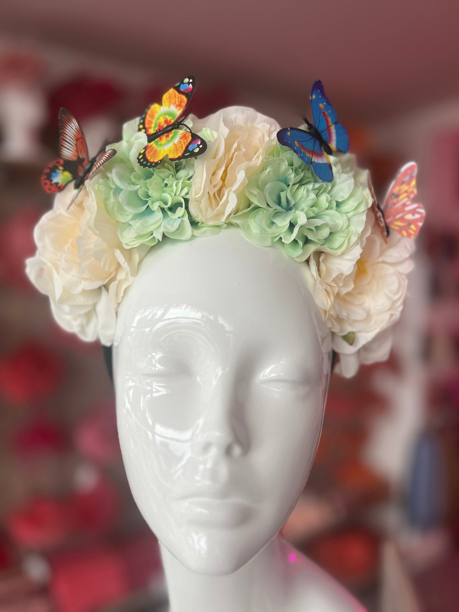 Ivory & Blue Vintage Flower Headband With Butterflies-Fascinators Direct