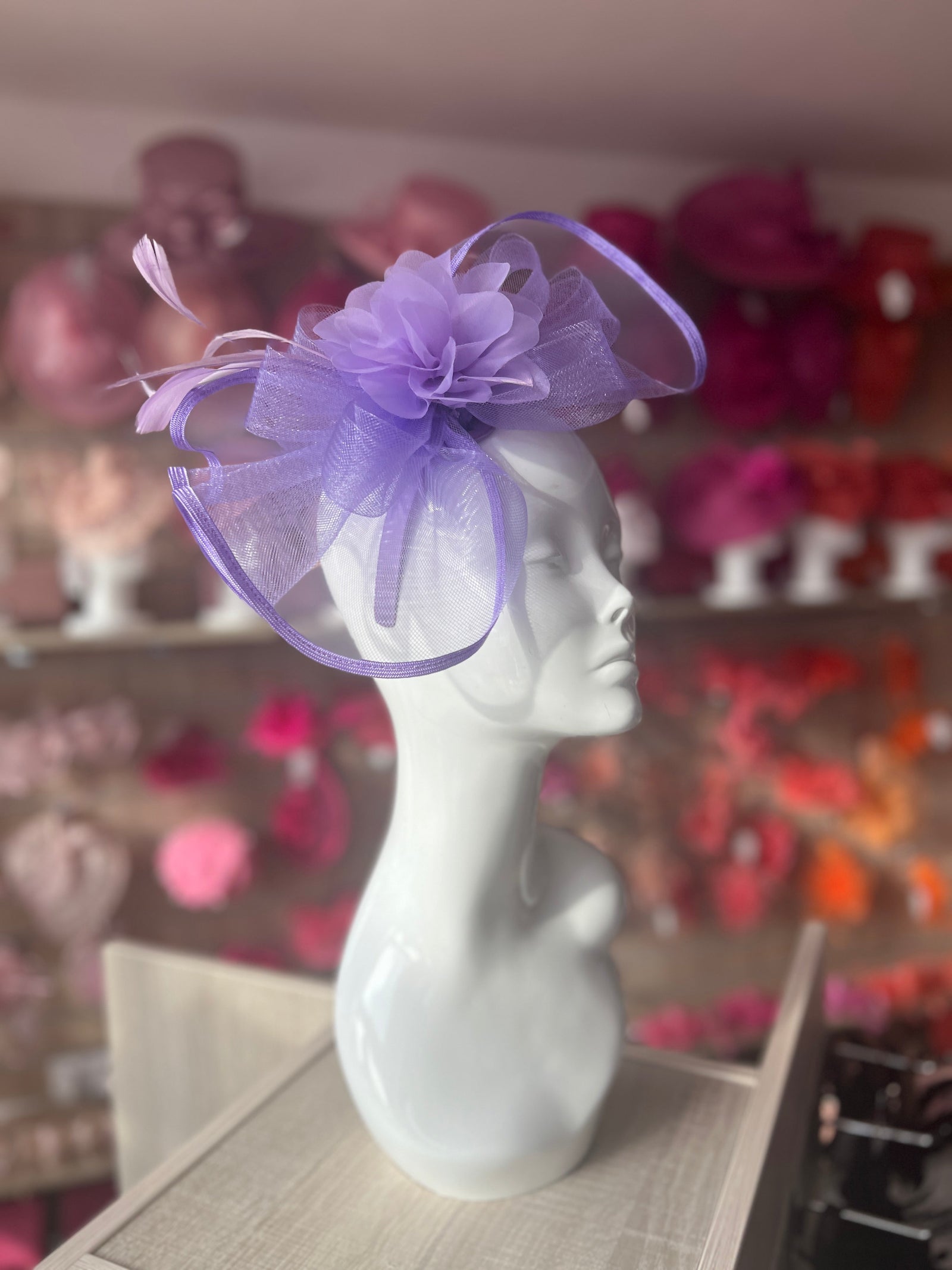 Large Lilac Fascinator Fluted Crinoline & Flower-Fascinators Direct