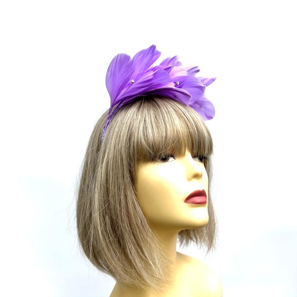 Lilac Fascinator Headband with Feather Petals & Diamanté-Fascinators Direct
