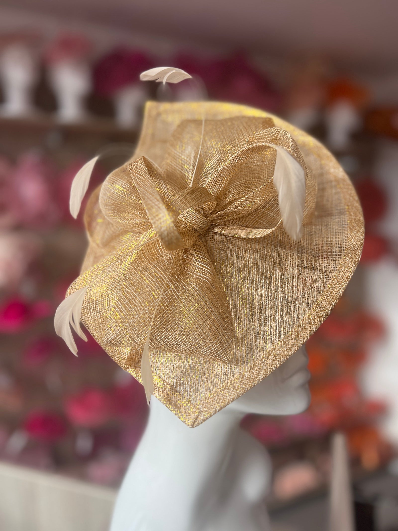 Metallic Gold Disc Fascinator with Decorative Bow-Fascinators Direct