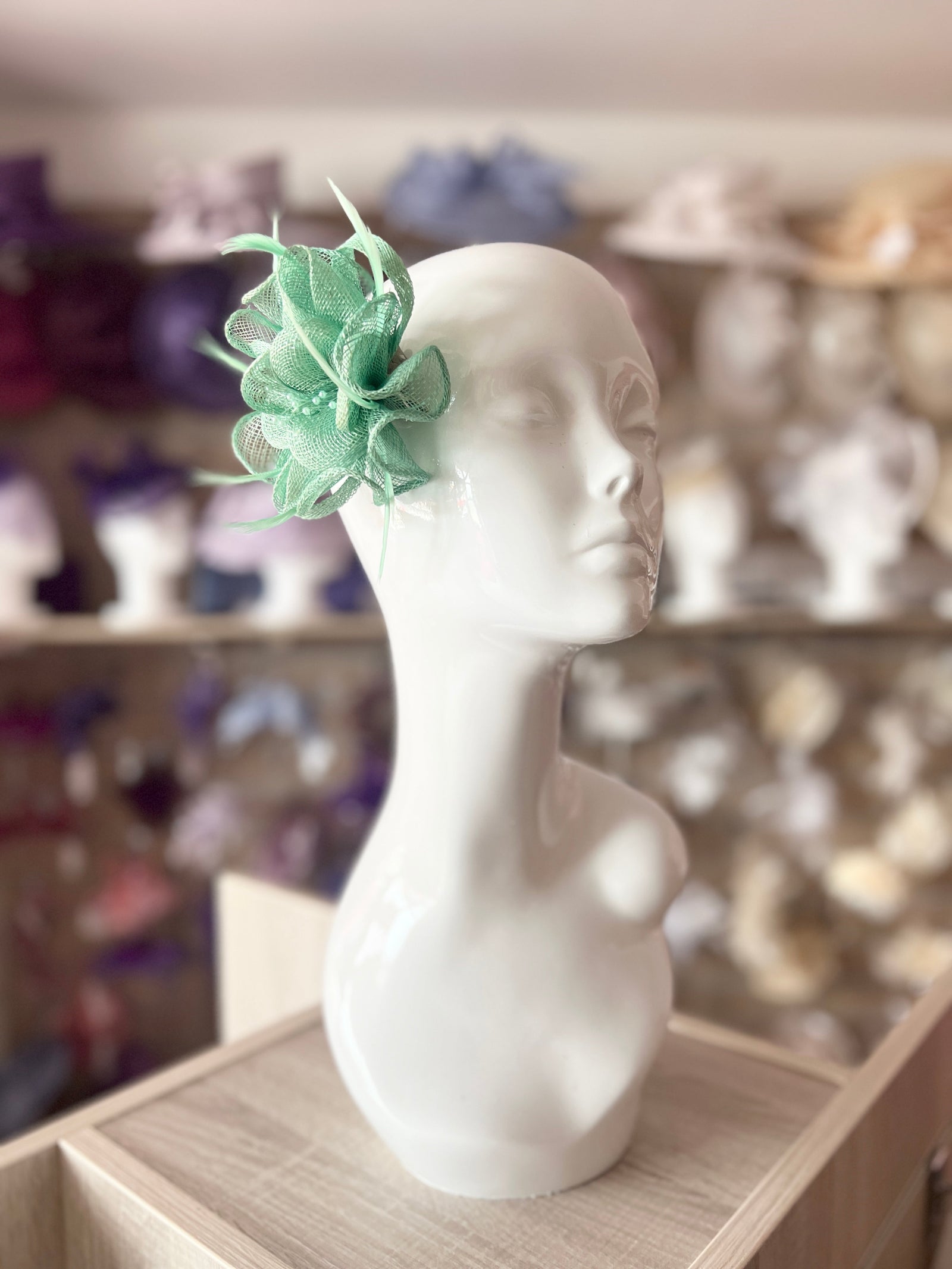 Mint Green Small Fascinator with Decorative Beads & Feathers-Fascinators Direct