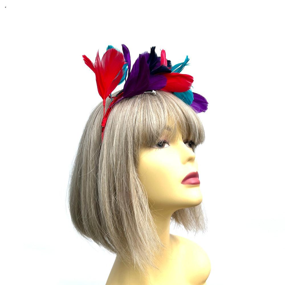 Multi Coloured Fascinator Headband with Diamanté & Feather Petals-Fascinators Direct