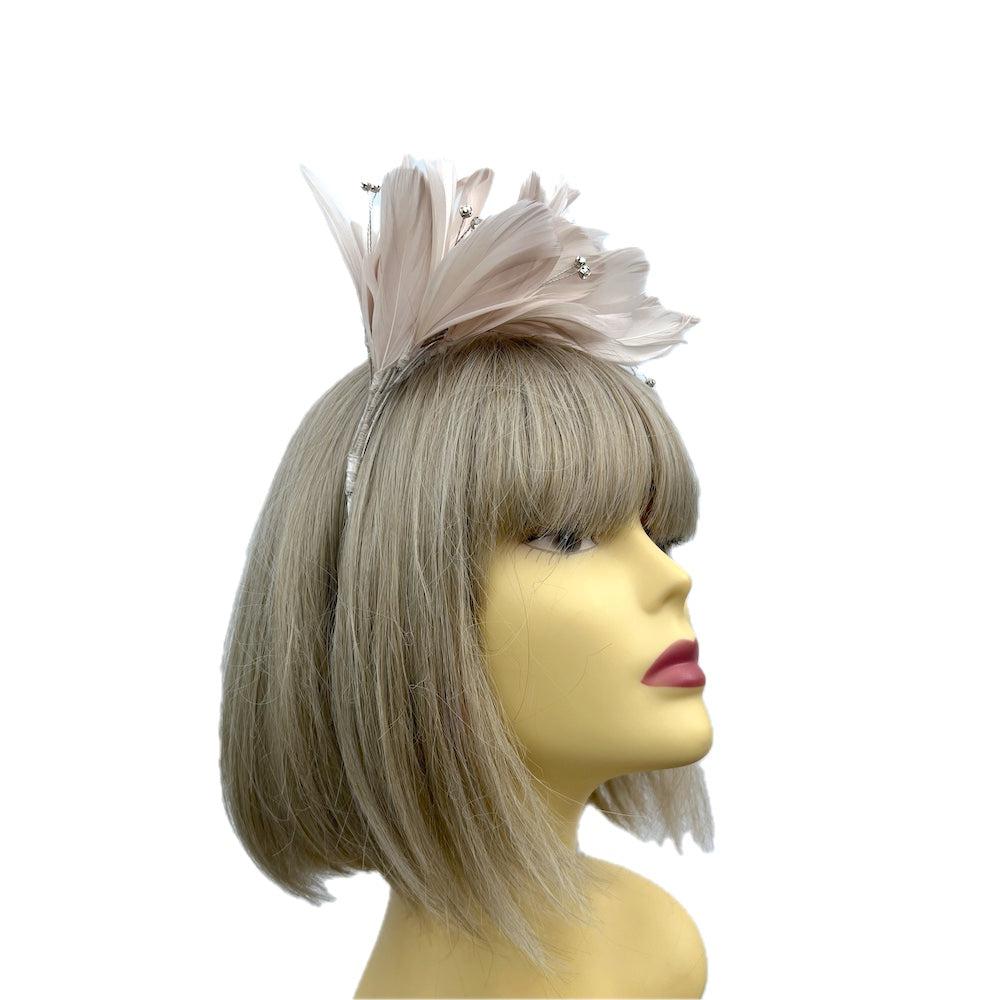 Nude Fascinator Headband with Feather Petals & Diamanté-Fascinators Direct