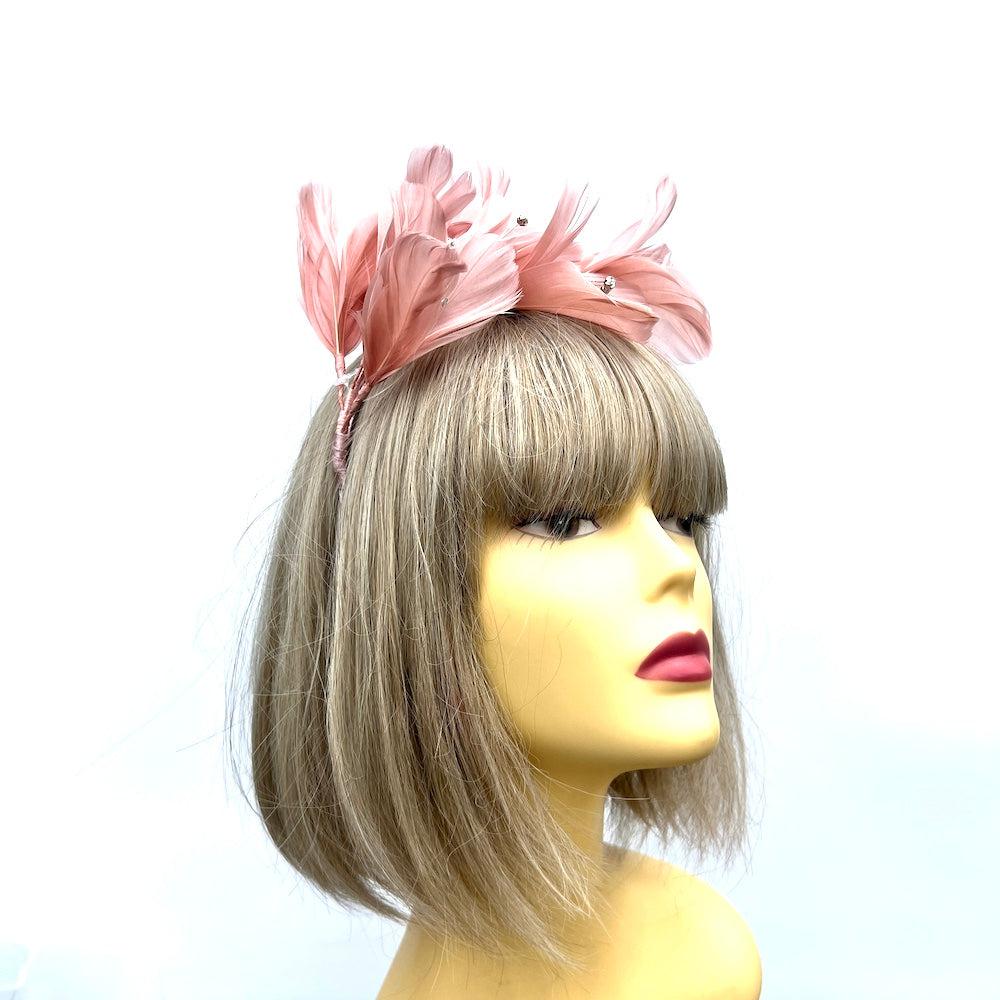 Nude Pink Fascinator Headband with Feather Petals & Diamanté-Fascinators Direct