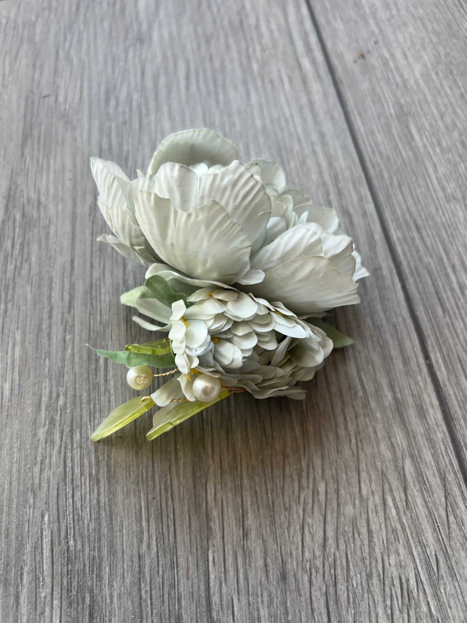 Pale Blue Peony Flower Hair Clip with Pearls & Leafs-Fascinators Direct