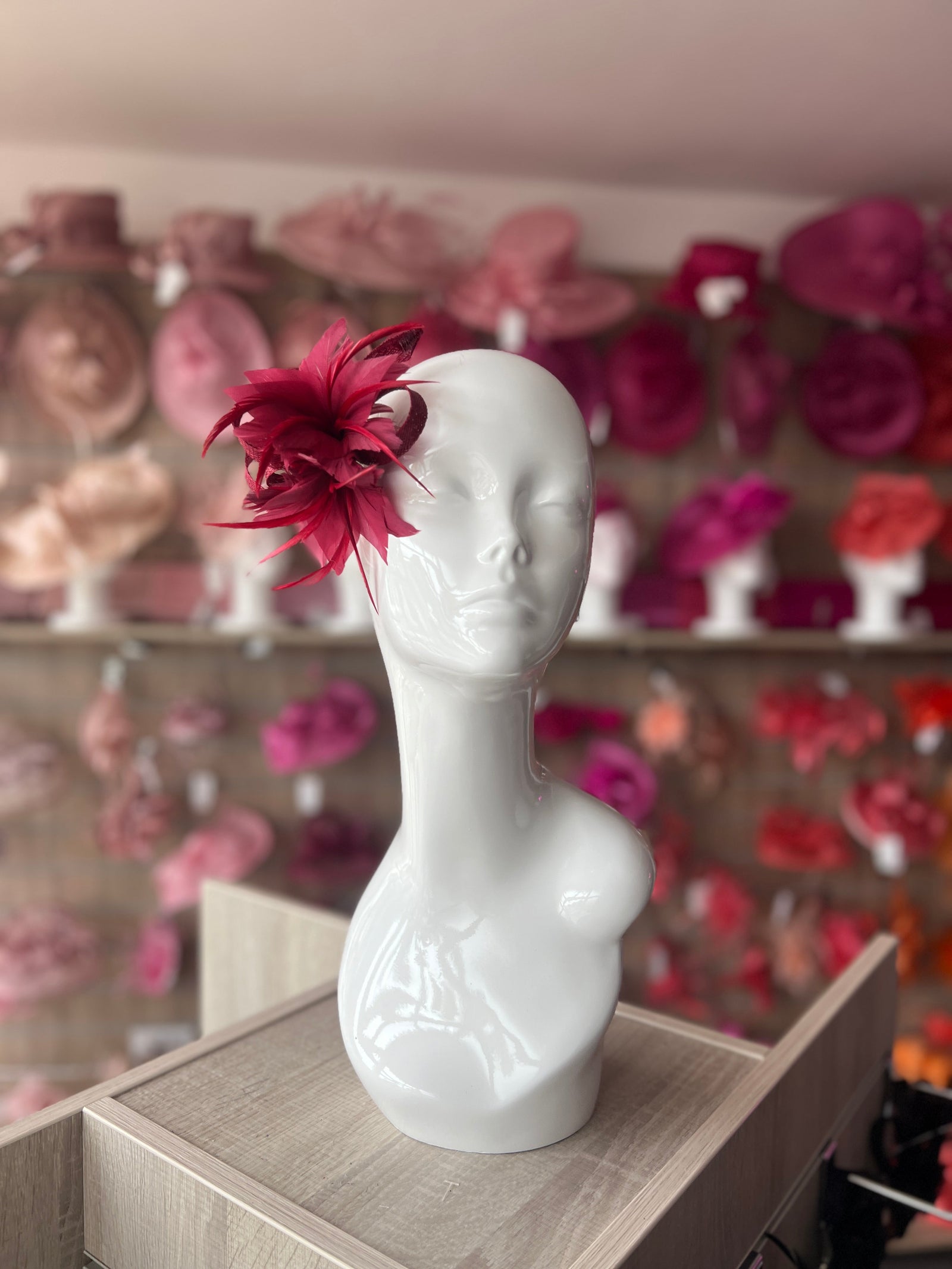 Small Burgundy Fascinator Clip with Feathers & Loops-Fascinators Direct