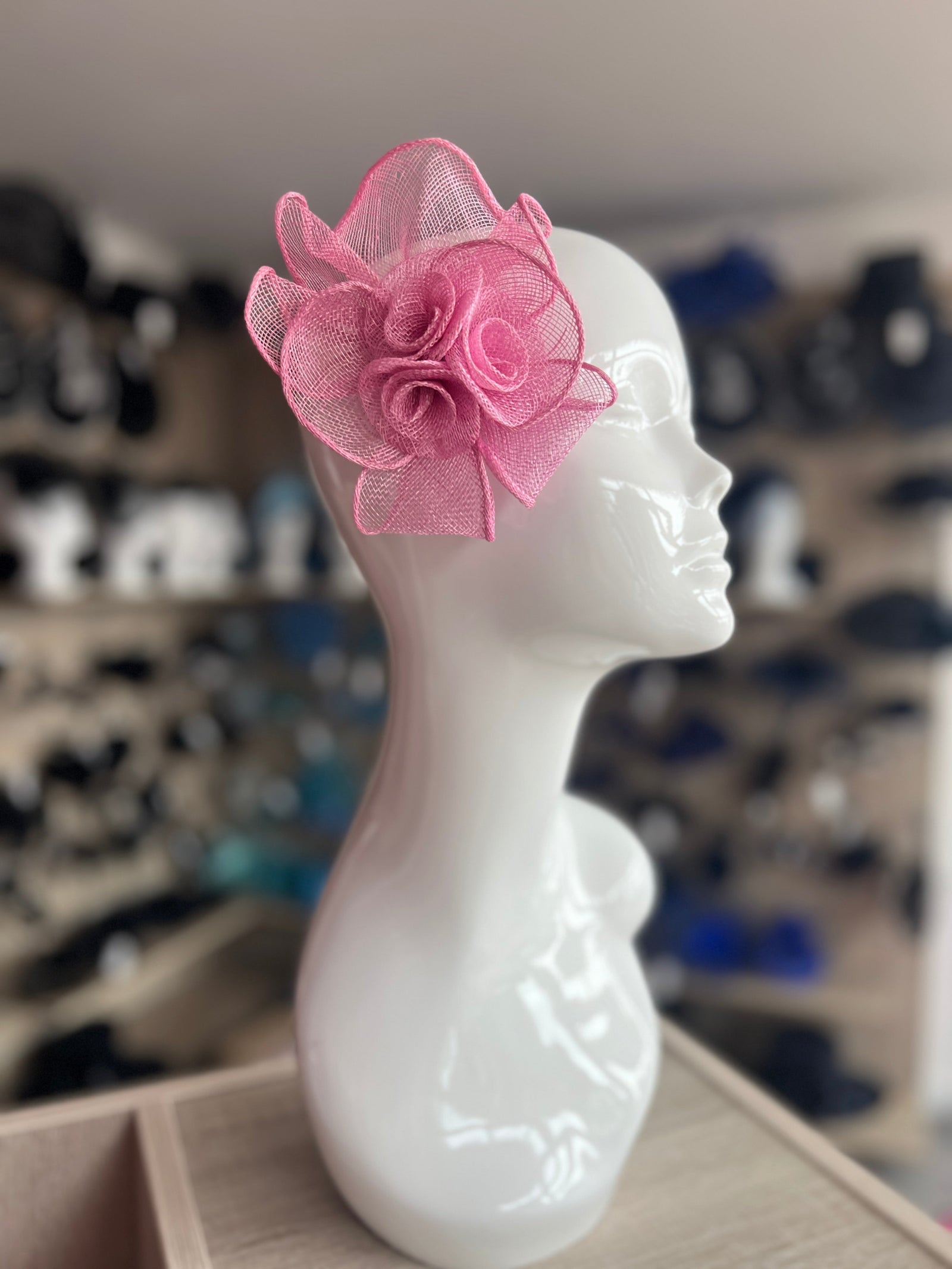 Small Fluted Sinamay Taffy Pink Hair Fascinator Clip-Fascinators Direct