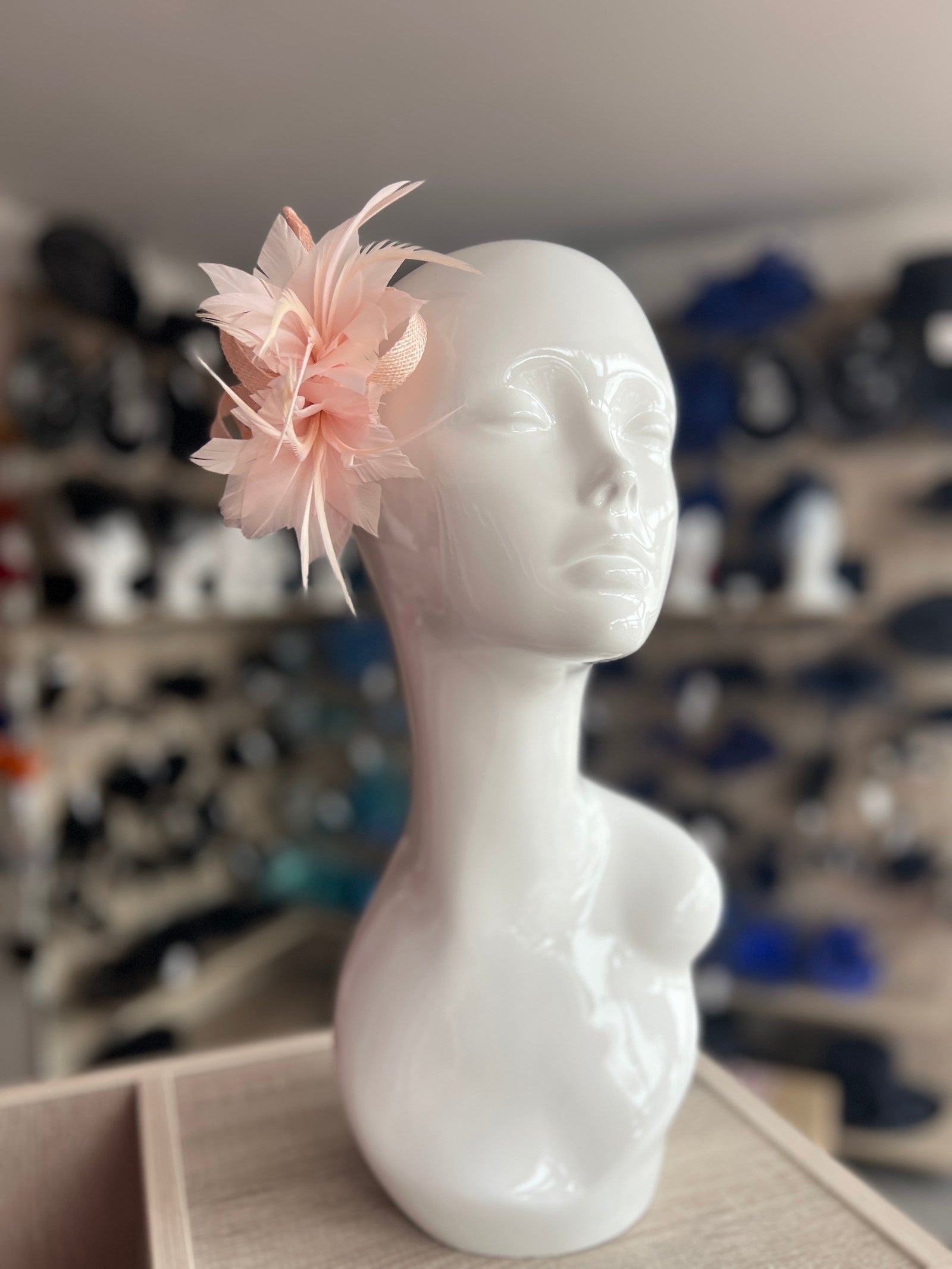 Small Nude Pink Fascinator Clip with Feathers & Loops-Fascinators Direct