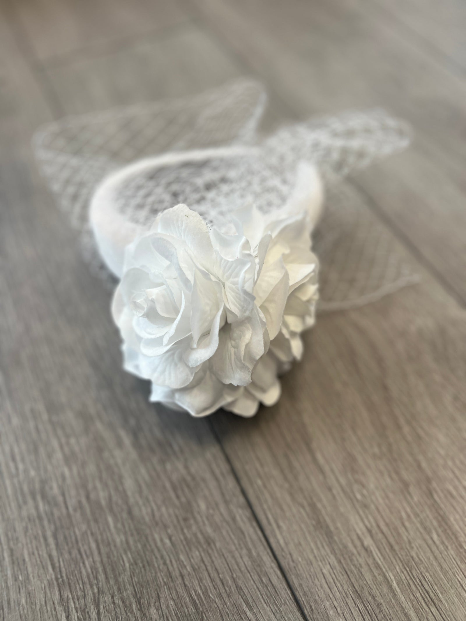 White Rose & Netting Chunky Headband Fascinator-Fascinators Direct