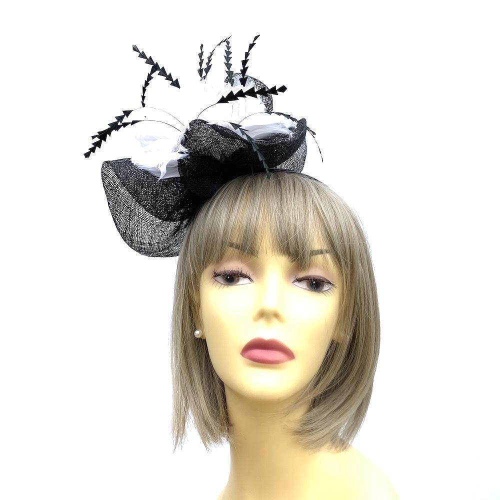Black & White Feather Flower Headband Fascinator-Fascinators Direct