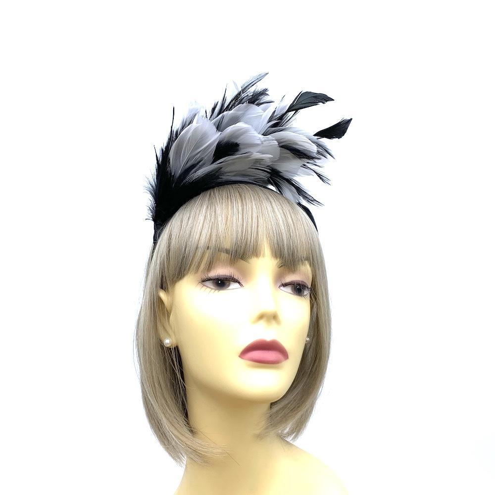 Black & White Vintage Feather Flapper Headband Fascinator-Fascinators Direct