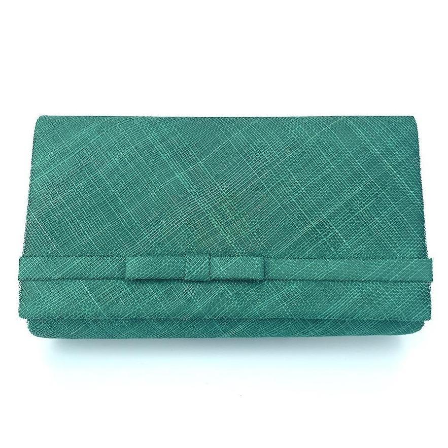 Classic Sinamay Emerald Green Clutch Bag For Weddings-Fascinators Direct