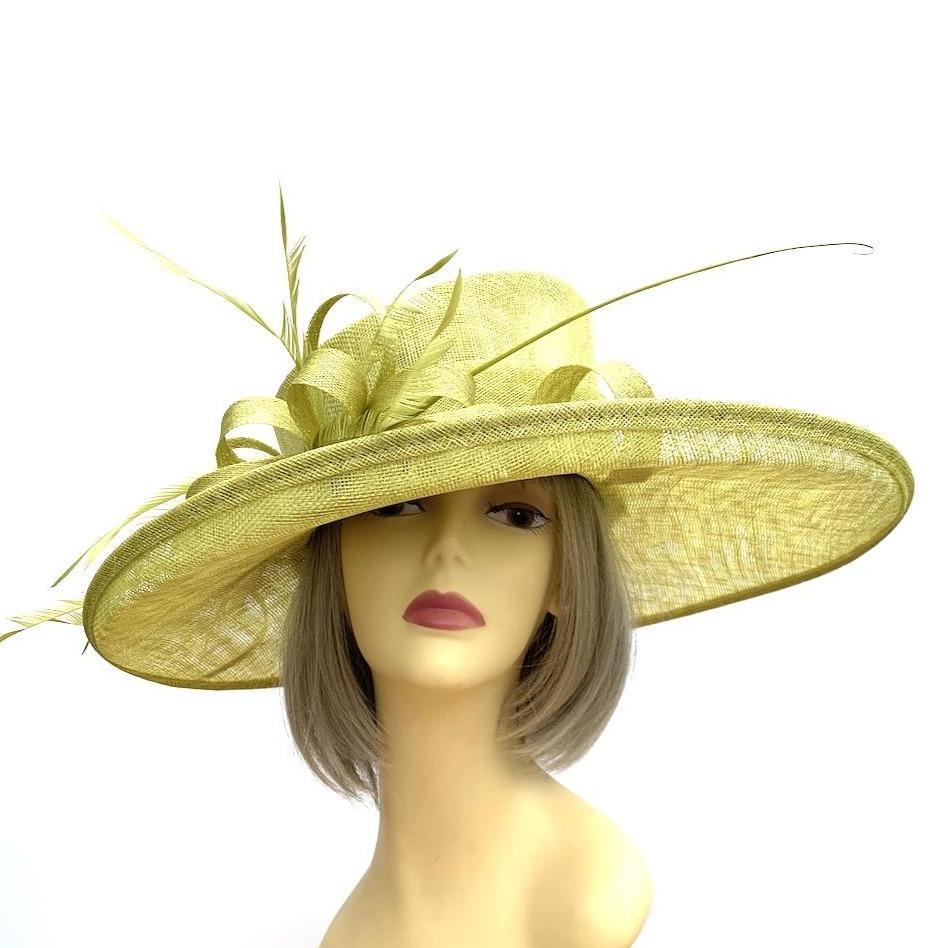 Classic Sinamay Lime Green Wedding Hat-Fascinators Direct