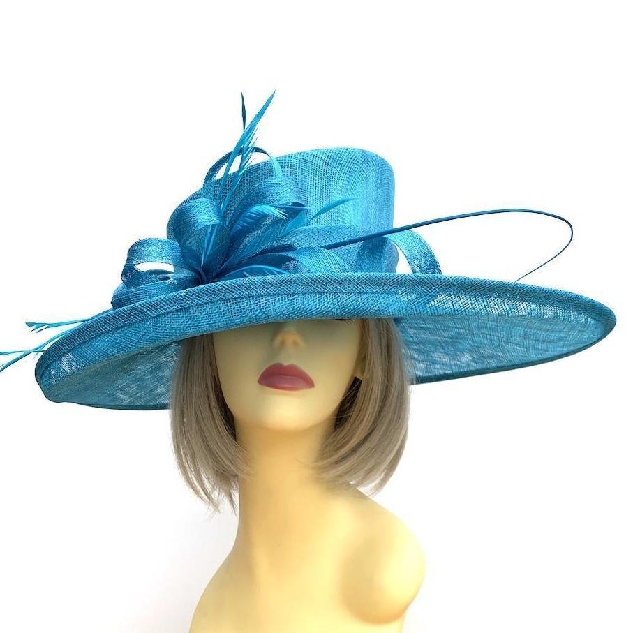 Classic Sinamay Turquoise Wedding Hat-Fascinators Direct