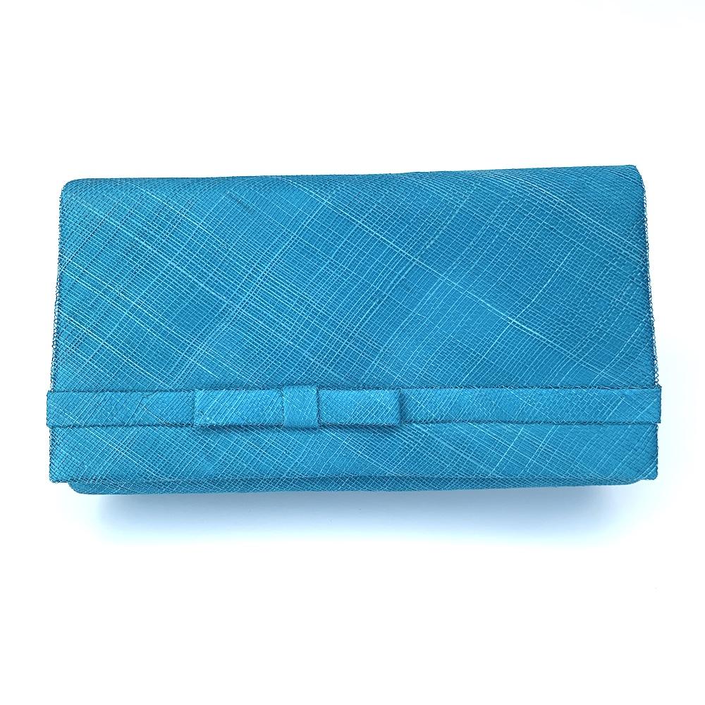 Classic Sinamay Winter Teal Clutch Bag For Weddings-Fascinators Direct