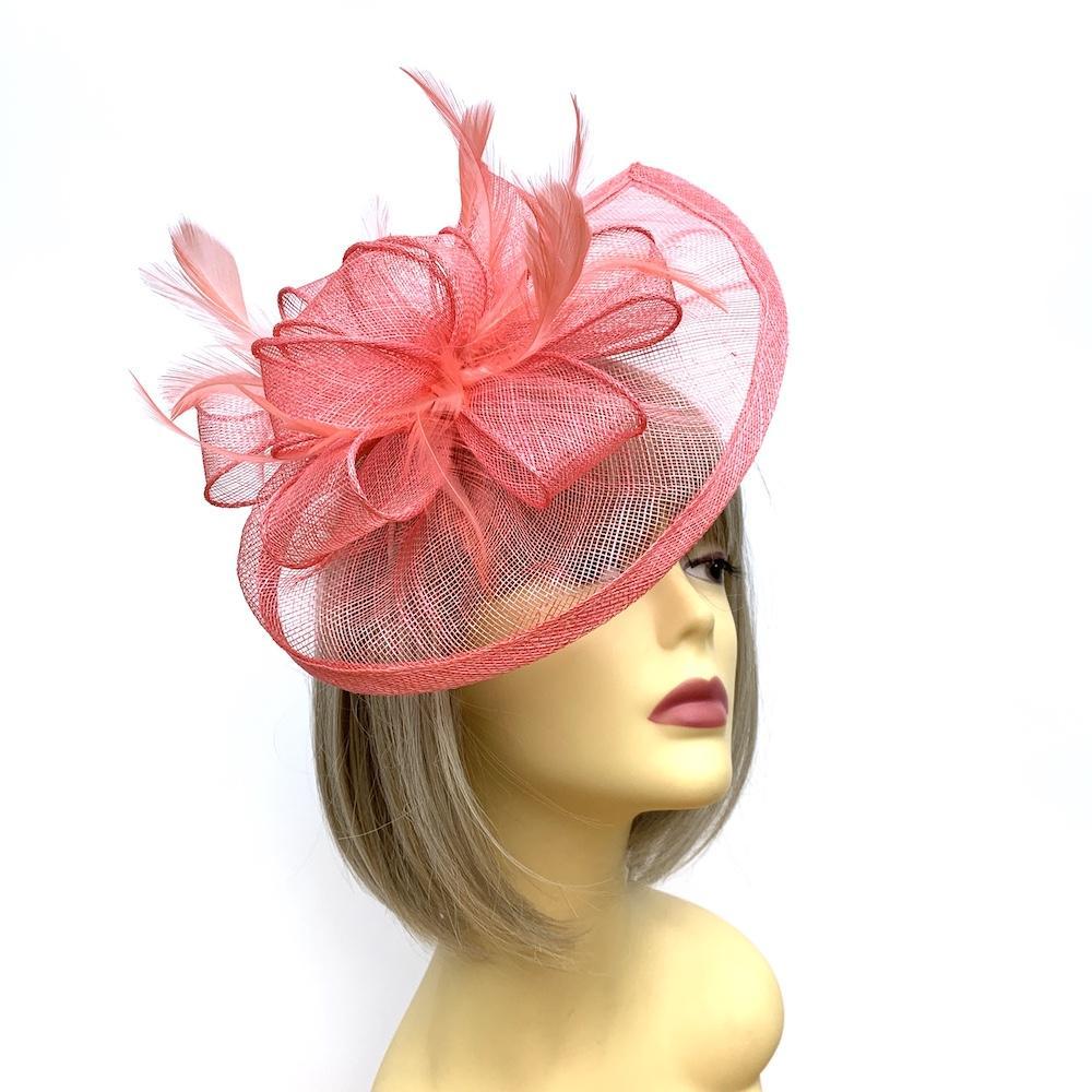 Coral Fascinator with Ruched Sinamay & Loops-Fascinators Direct