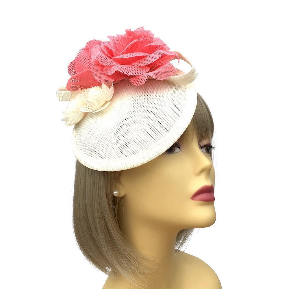 Cream & Pink Twin Flower Pillbox Fascinator Hat-Fascinators Direct