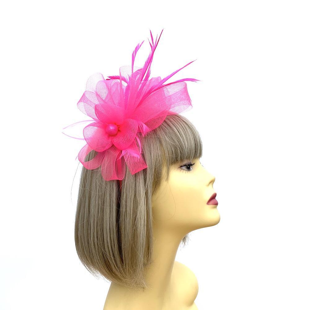 Crinoline Mesh Fluorescent Pink Flower Fascinator Headband-Fascinators Direct