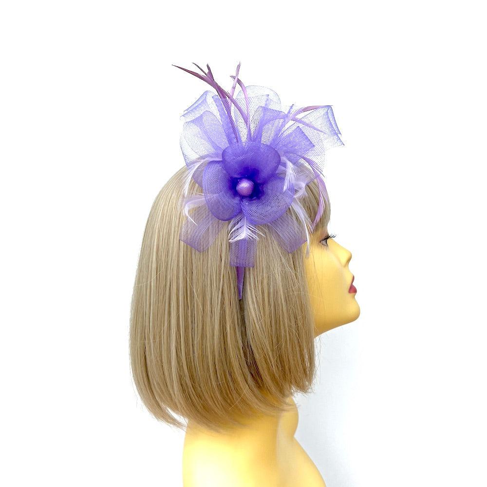 Crinoline Mesh Lilac Flower Fascinator Headband-Fascinators Direct