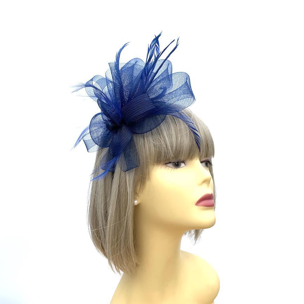 Crinoline Mesh Navy Blue Flower Fascinator Headband-Fascinators Direct