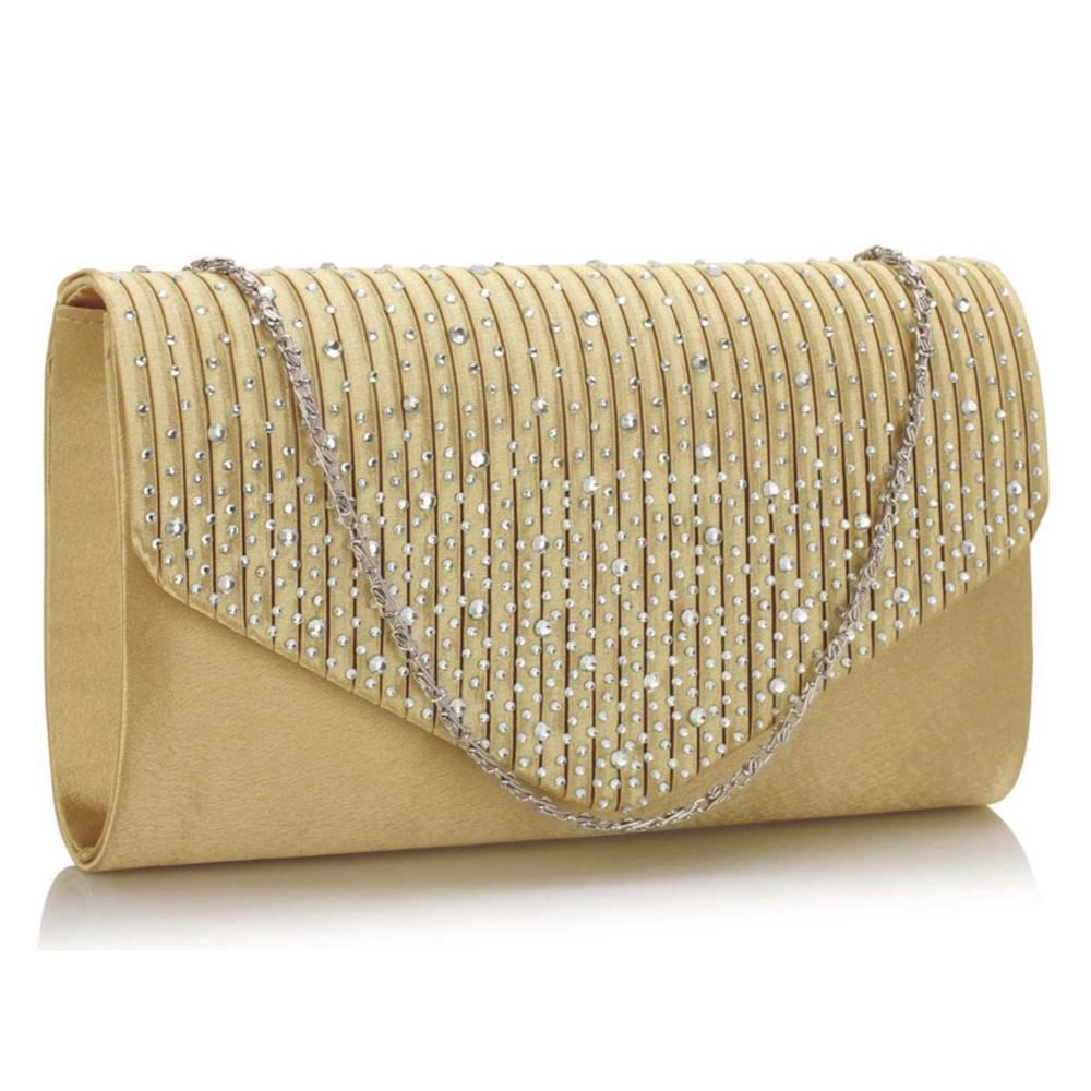 Gold Envelope Clutch Bag with Rhinestones-Fascinators Direct