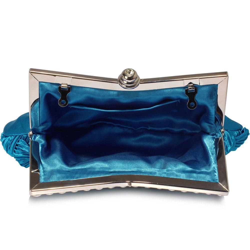 Kingfisher Blue Satin Embellished Clutch Bag-Fascinators Direct