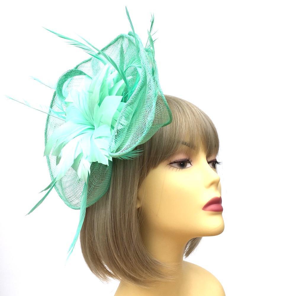 Mint Green Fascinator on Comb with Feather Flower-Fascinators Direct