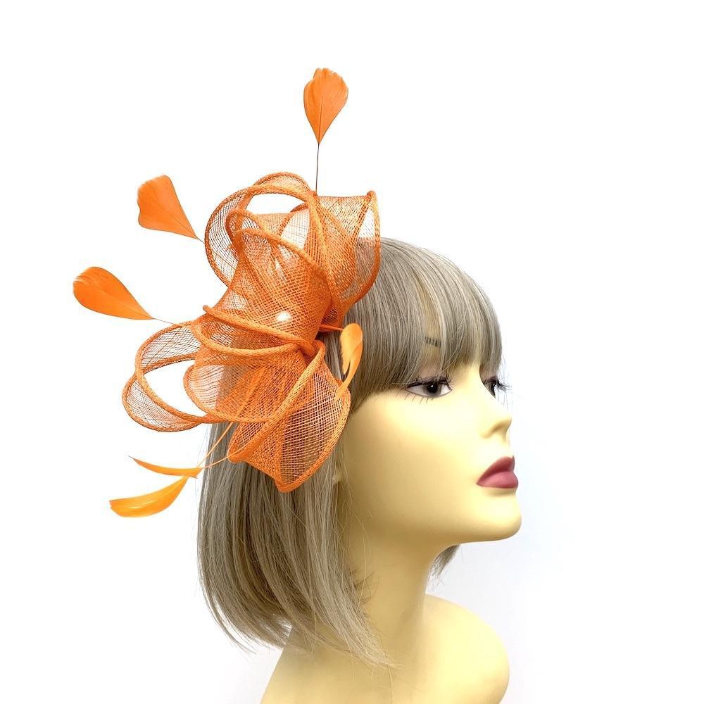 Orange Fascinator for Weddings with Hoops & Feathers-Fascinators Direct