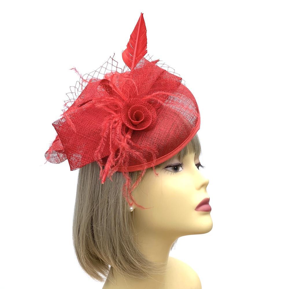 Red Quill Fascinator Hat with Feathers & Loops-Fascinators Direct