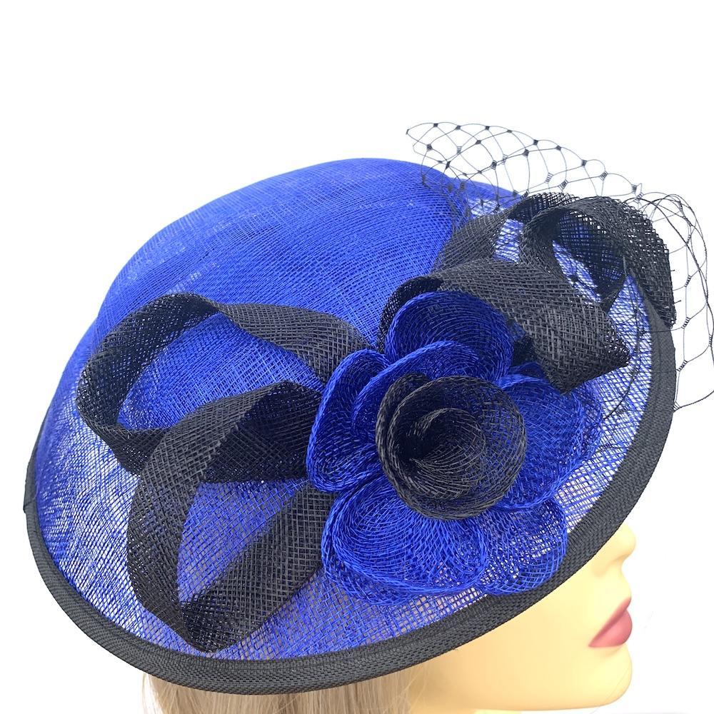 Royal Blue & Black Sinamay Mesh Hatinator-Fascinators Direct