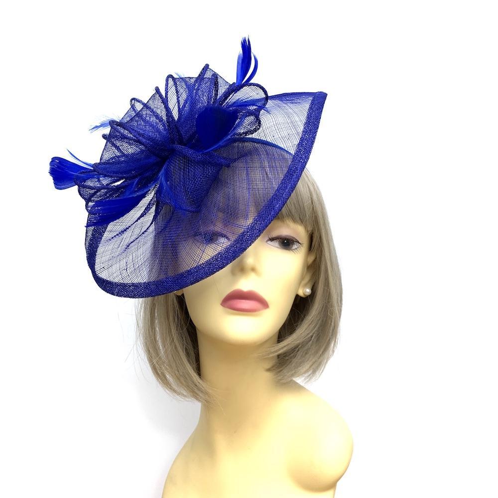 Royal Blue Fascinator with Ruched Sinamay & Loops-Fascinators Direct