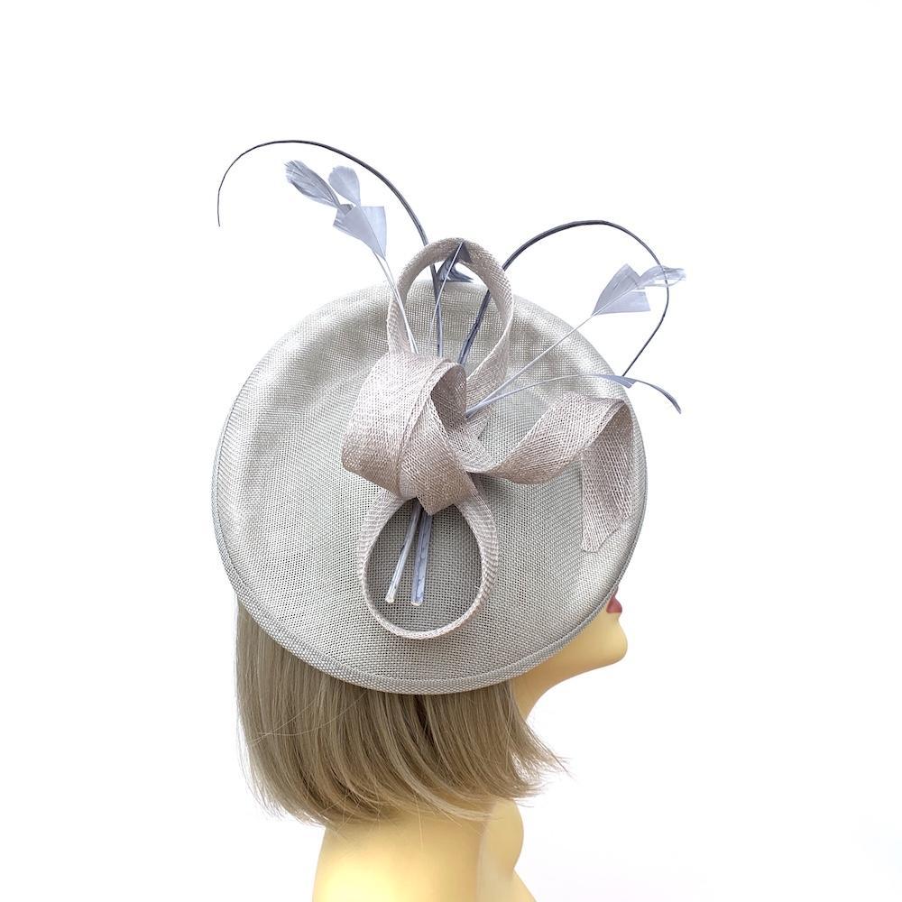 Silver Fascinator Hat with Twin Quills & Sinamay Loops-Fascinators Direct