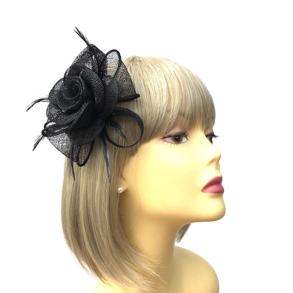 Small Black Fascinator Clip with Bow & Flower-Fascinators Direct