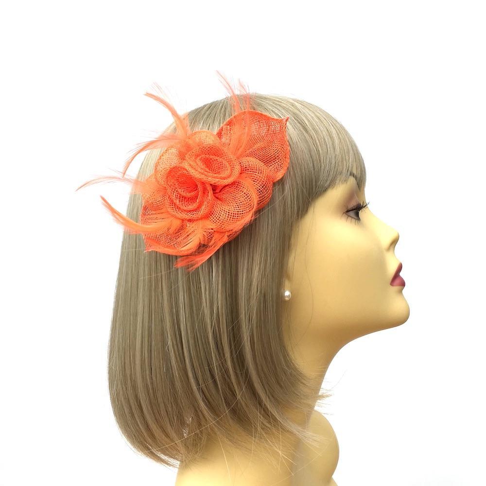 Small Orange Fascinator Hair Clip with Wispy Feathers-Fascinators Direct