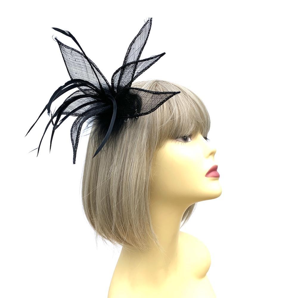 Stargazer Lily Black Fascinator Clip with Petals & Feathers-Fascinators Direct