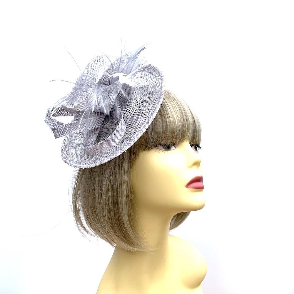 Wispy Feather & Twisted Sinamay Silver Disc Fascinator-Fascinators Direct