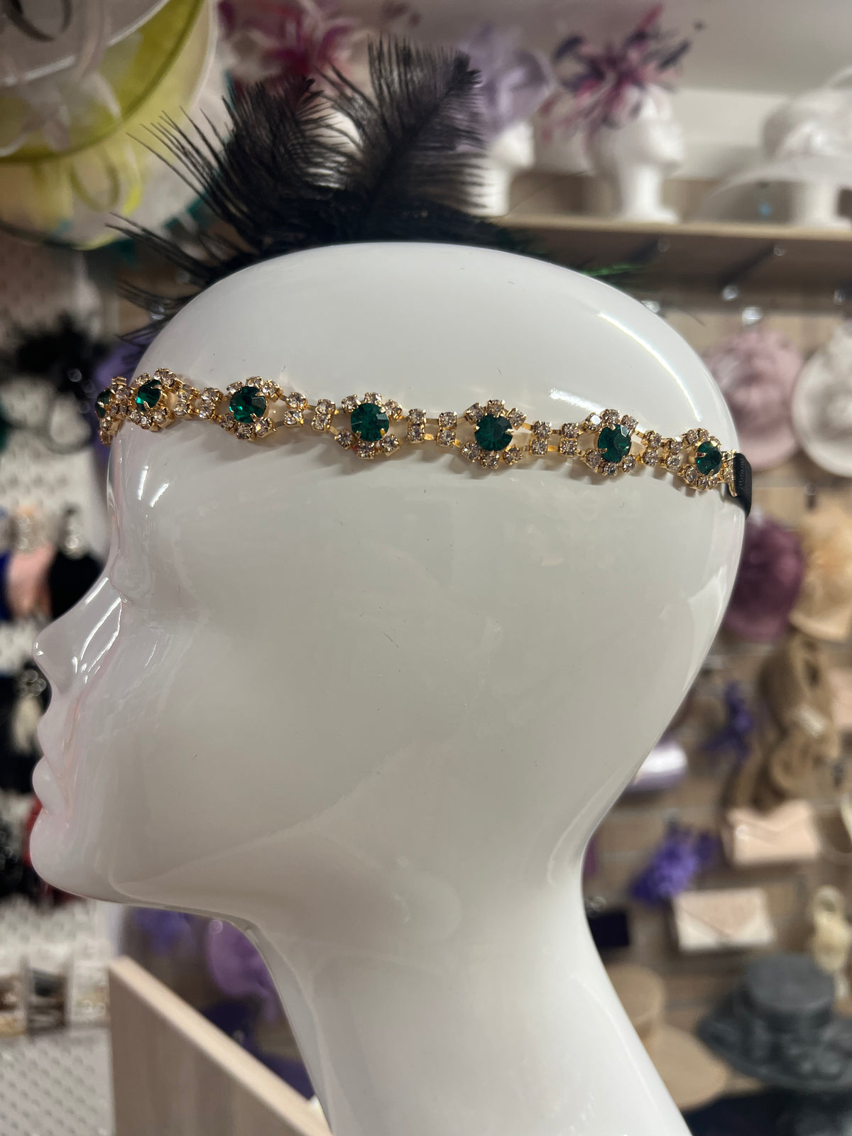 Vintage Jewelled Peacock Feather Fascinator Hat-Green