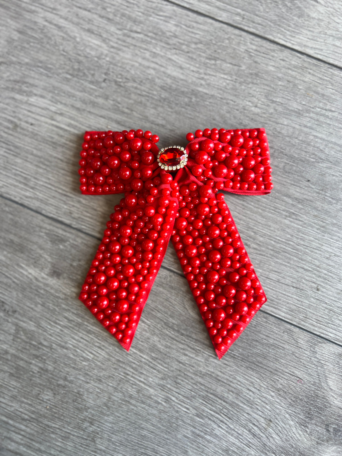 Red Pearl Bow Barrette Hair Clip
