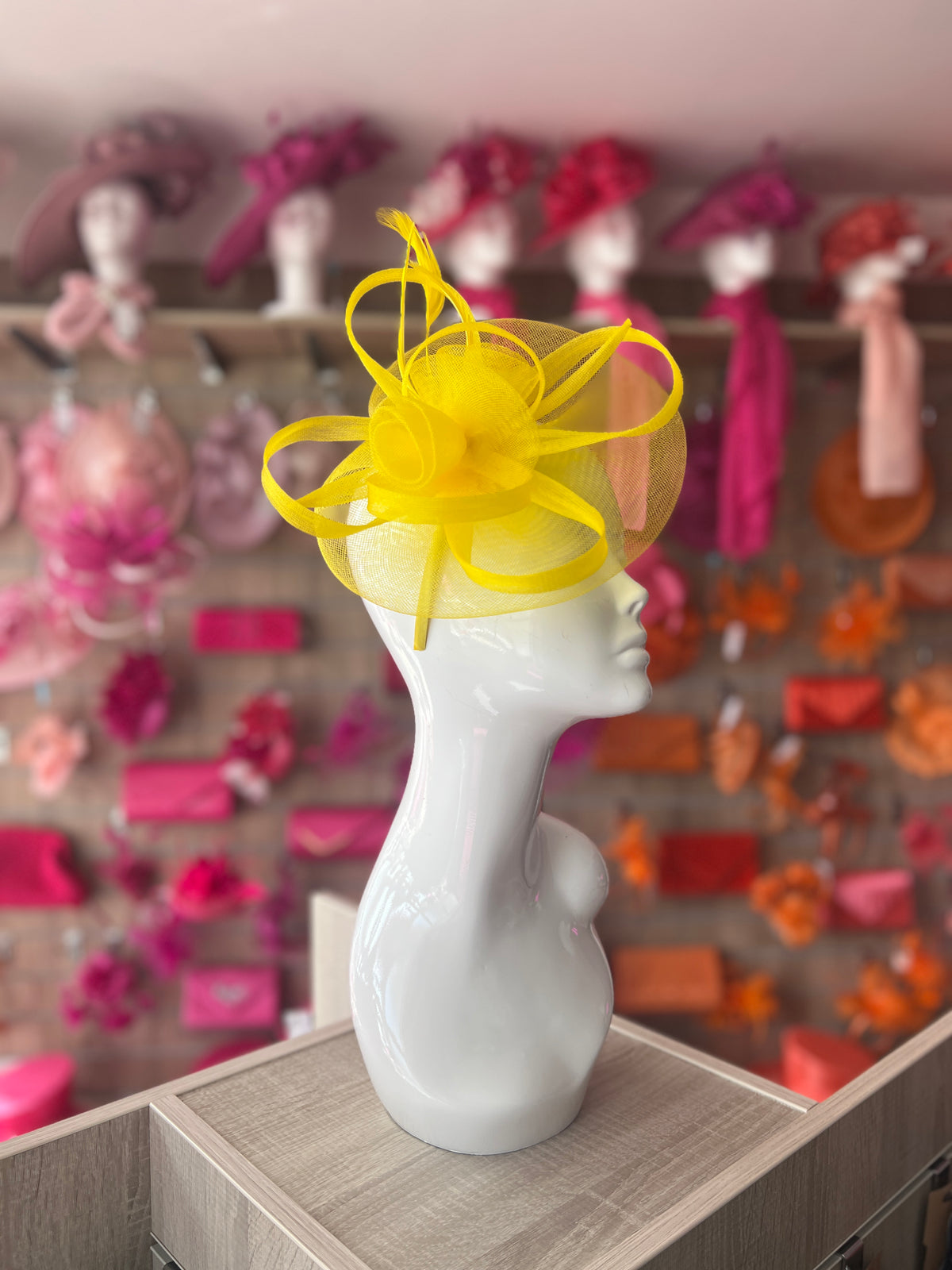 Yellow Crinoline Saucer Fascinator With Loops &amp; Feathers