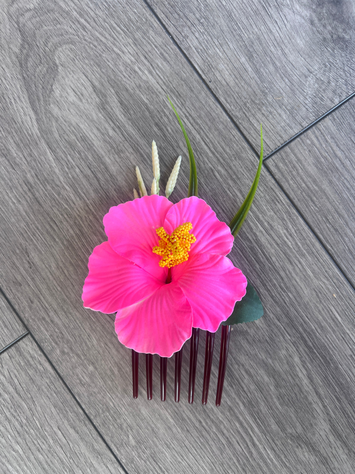 Hot Pink Hawaiian Hair Flower Comb