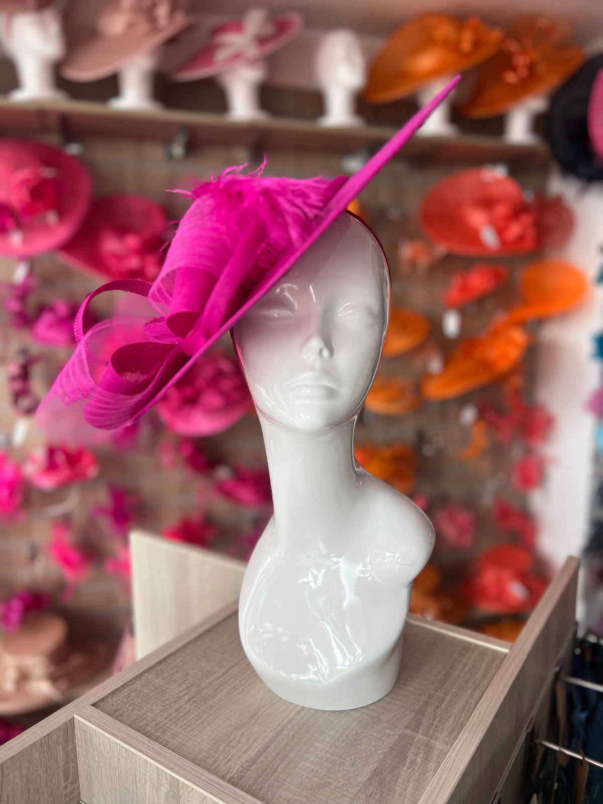 Fuchsia Pink Saucer Hatinator With Feather &amp; Loops