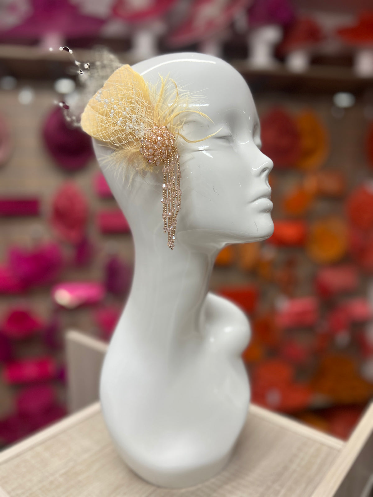 Gold Feather Vintage Flapper Hair Clip With Beaded Emellisment