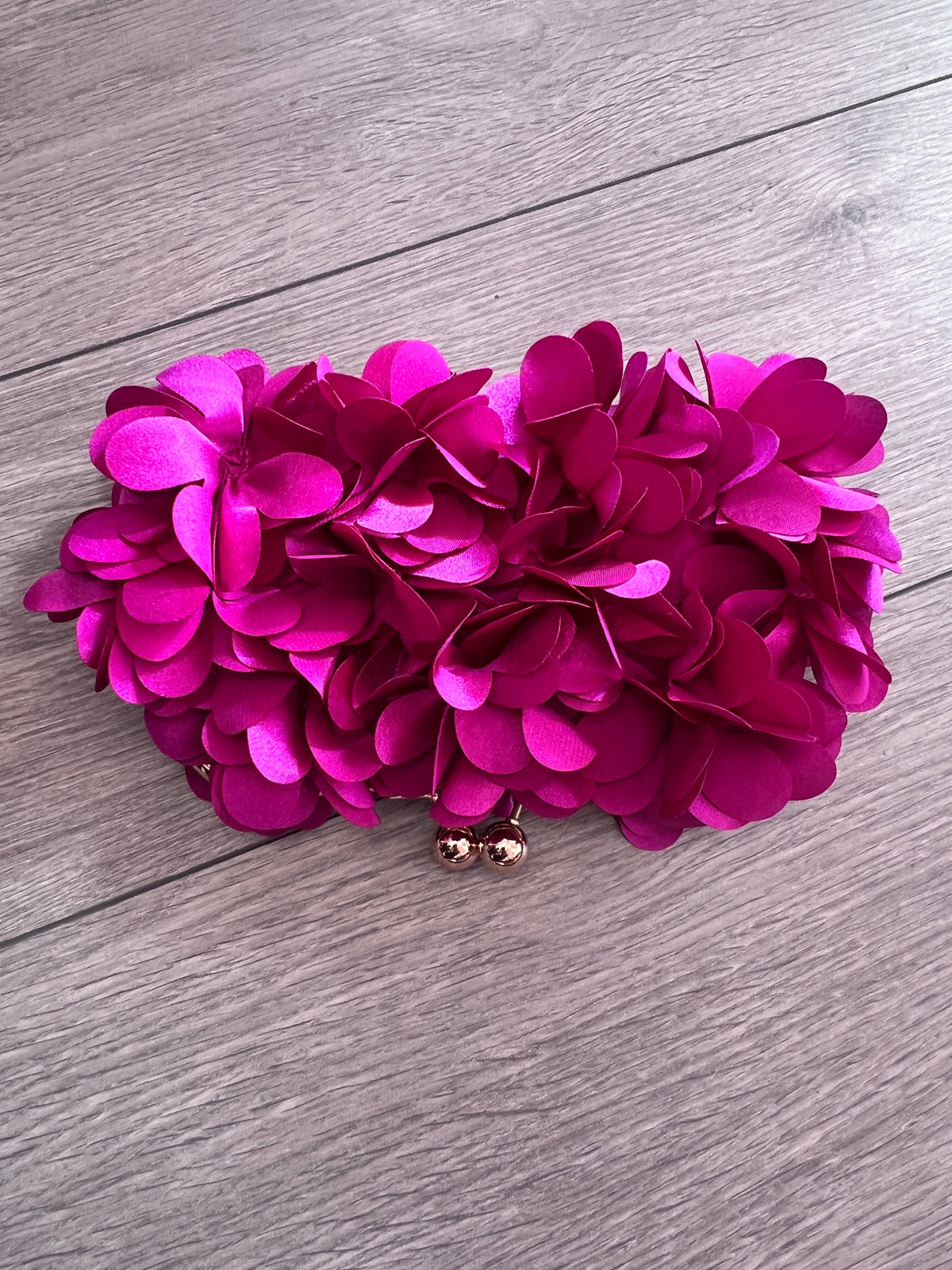 Fuchsia Pink Satin Flower Petal Clutch Bag