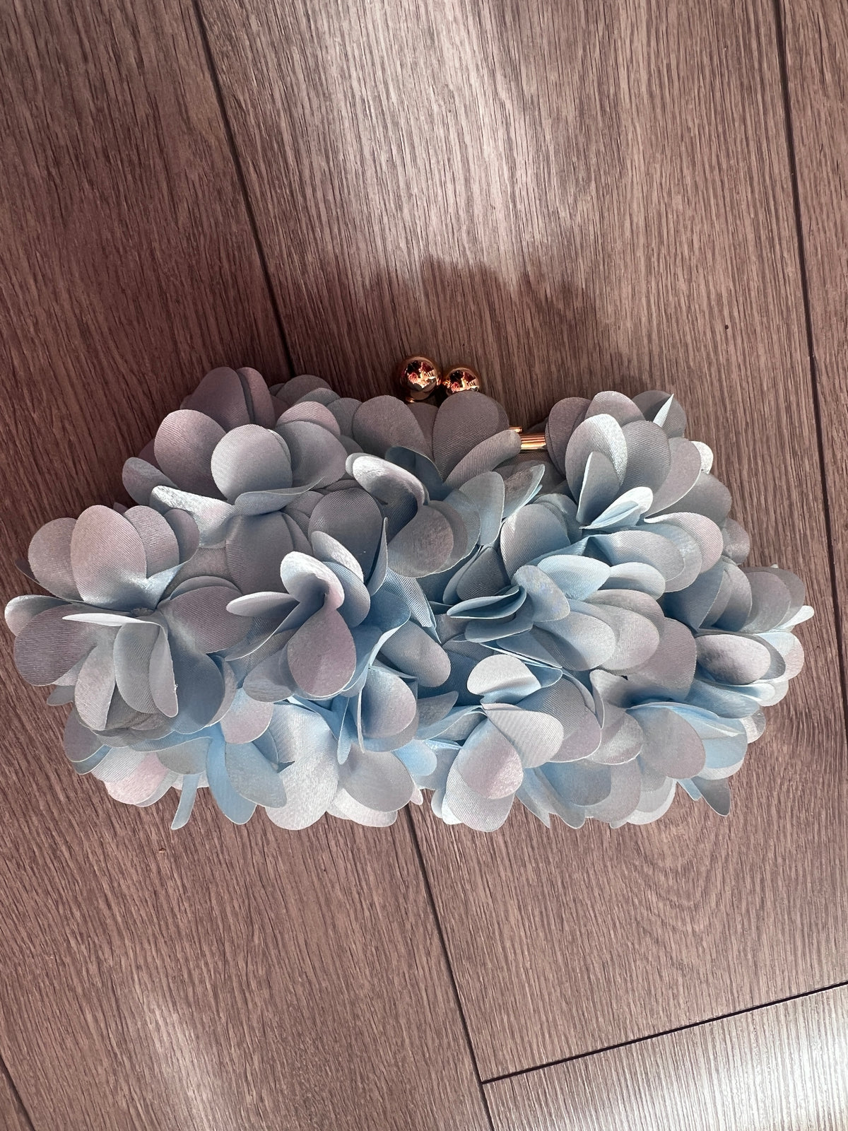 Powder Blue Satin Flower Petal Clutch Bag
