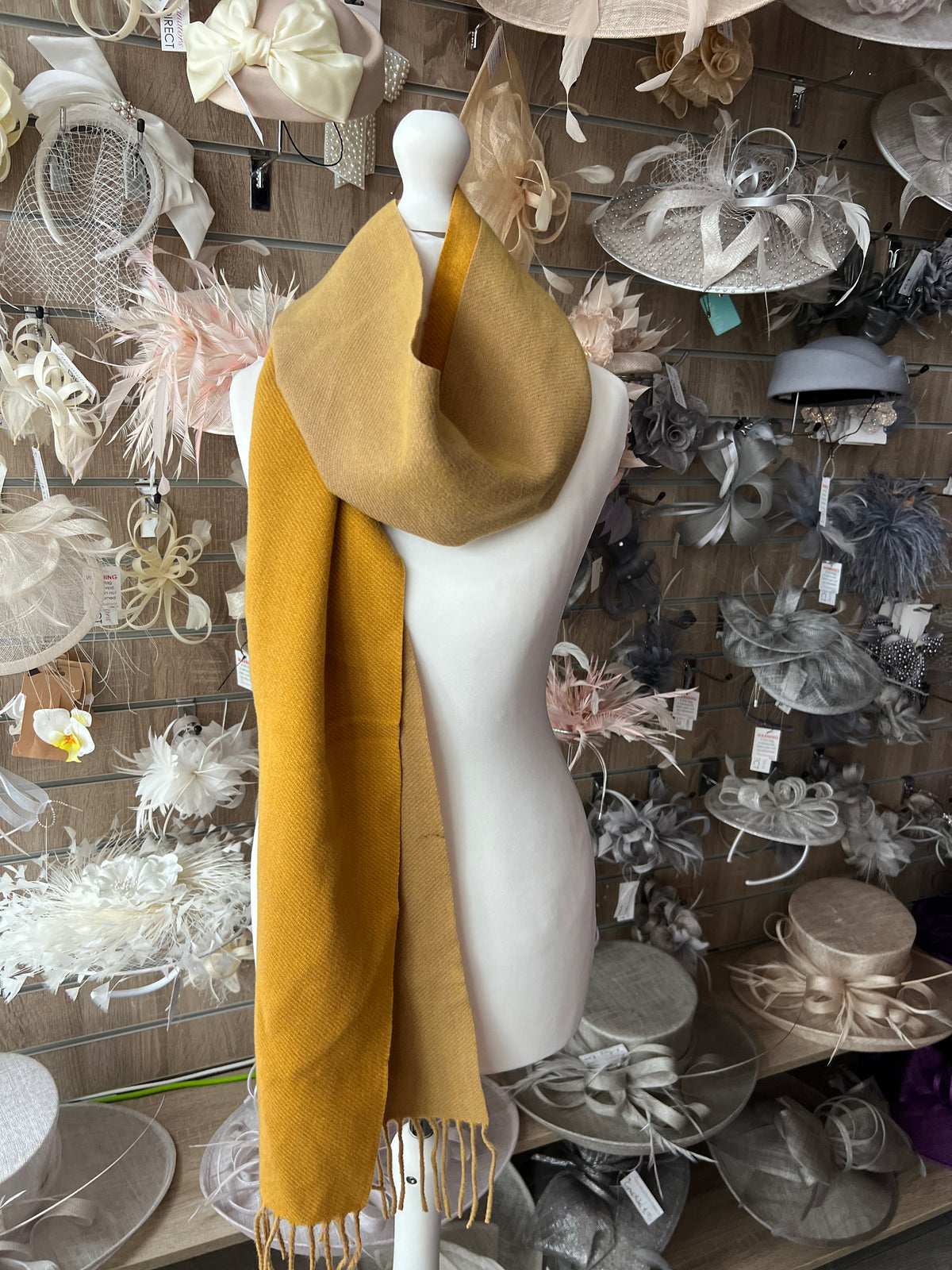 Reversible Warm Soft Pashmina / Shawl - Mustard Yellow &amp; Camel