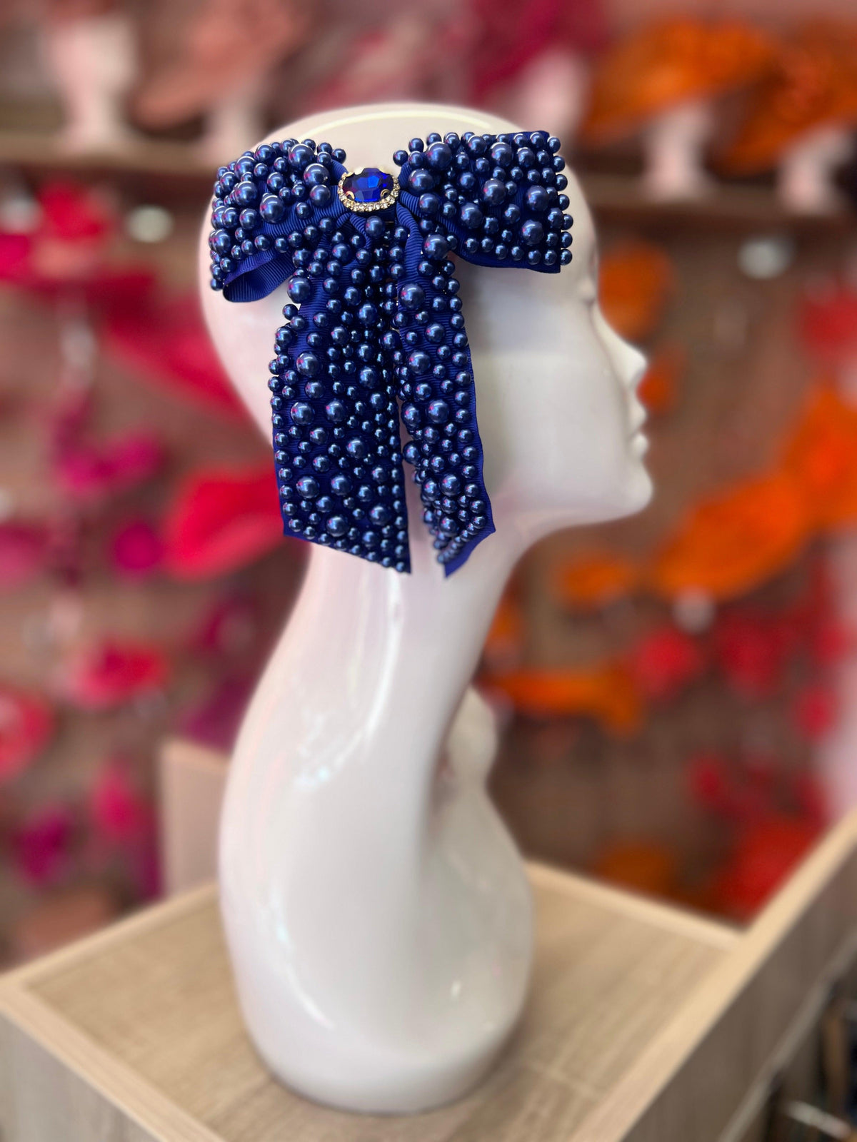 Blue Pearl Bow Barrette Hair Clip