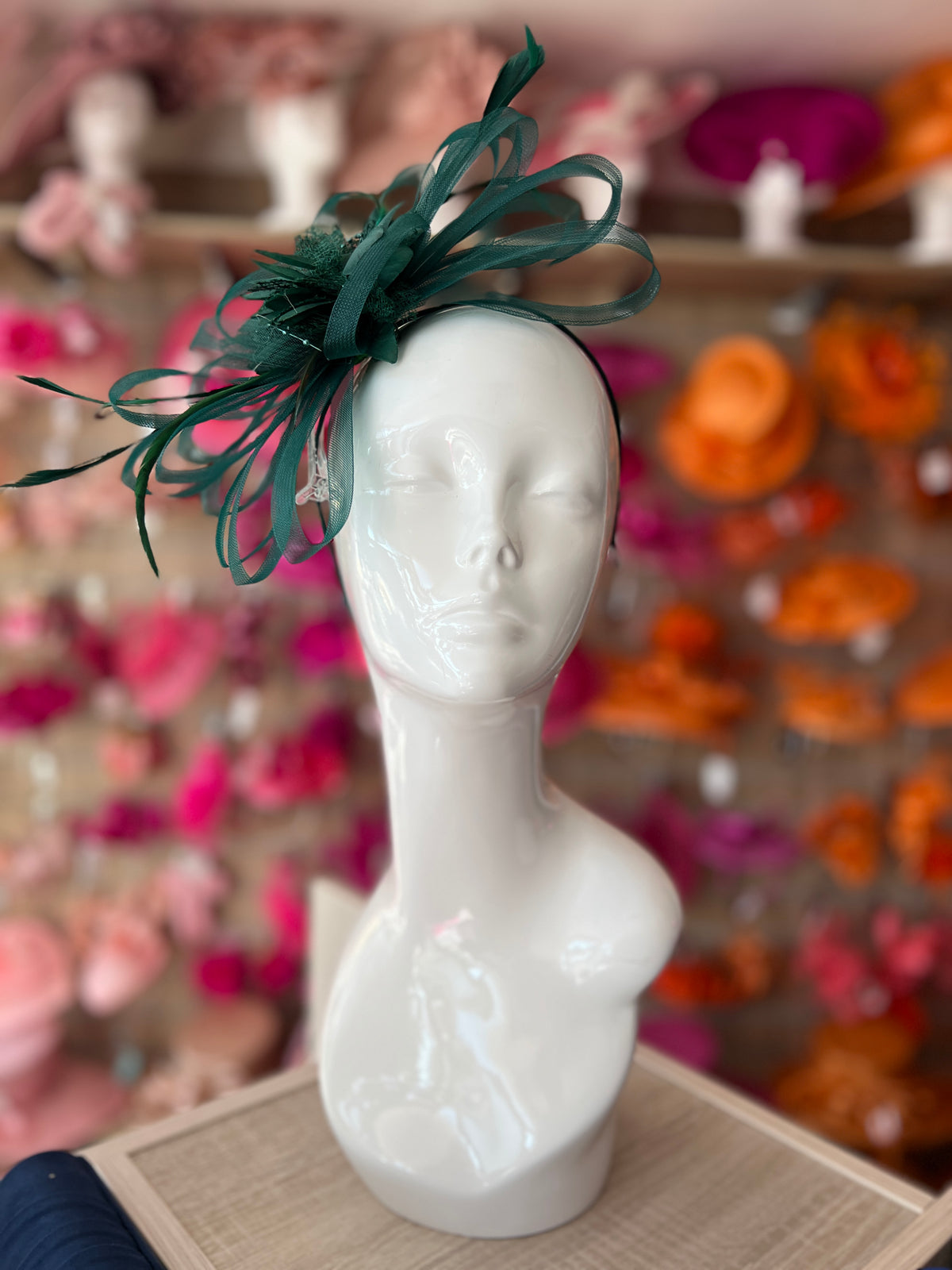 Headband Bottle Green Fascinator With Flower &amp; Loops